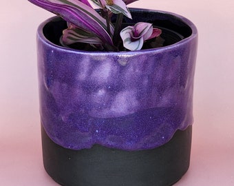 Handmade Ceramic Cover Pot for indoor plants - Purple Glaze