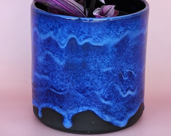 Handmade Ceramic Cover Pot for indoor plants - Indigo Blue Glaze
