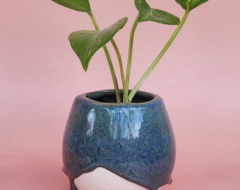 Handmade Ceramic Propagation Vase - Blue Stone Glazed