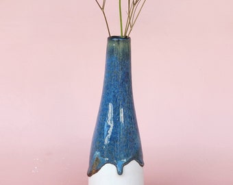 Handmade Ceramic Bud Vase for flowers or propagations - Blue Stone Glazed