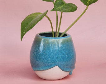 Vase de propagation en céramique fait main - Émaillé turquoise