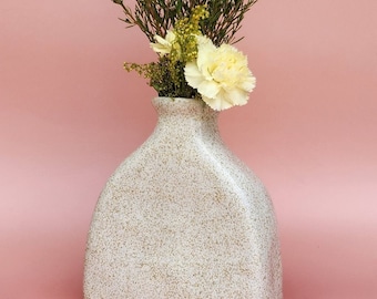 Handmade Ceramic Bottle Vase for flowers or propagations - Speckled White and Brown Glaze