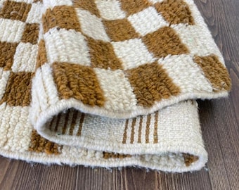 Checkered Moroccan rug, Checkerboard rug runner, Custom area rug, Boho checker rug, Teppich Area " Wool " Shaggy Carpet