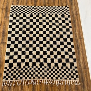 Home Décor Rug- Black Checkered Rug - Large Moroccan Rug- Wool Runner Rug- Custom rug