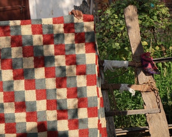 Handmade Check Rug, Checkered Jute Kilim Rug, Home Decor Checkerboard Rug, Rugs And Carpet, Floor And Rugs, Kitchen And Dining Rug