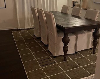 Handgjord grön ullmatta med rutmönster – Rutig matta i anpassad storlek för vardagsrum, boho minimalistisk inredning