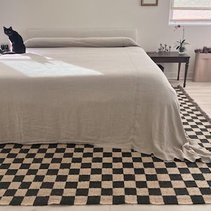 Handmade Checker Rug, Jute Kilim Checkerboard Rug, Home Decor Checkered Dhurrie, Custom Area Runner Rug