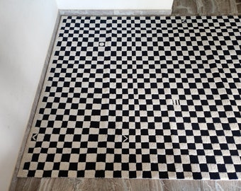 Black Checker Rug, Handmade Woolen Rug, Checkered Moroccan Rug, Bohemian Rug, Bespoke Rug, Floor and Rugs, Bedroom Rug, Nursery Rug, Gift