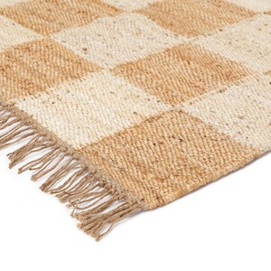 Jute Checkered Home Décor Floor Area Rug, Natural And Bleach Hemp Runner Rug