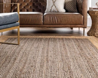 Handmade Jute Area Home Decor Custom Size Rug, Braided Natural Jute Floor Runner Rug
