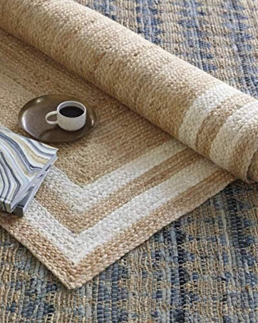 Bordered Jute Rug Handmade Natural Jute Bordered Design Custom Area Rug, Personalized ...
