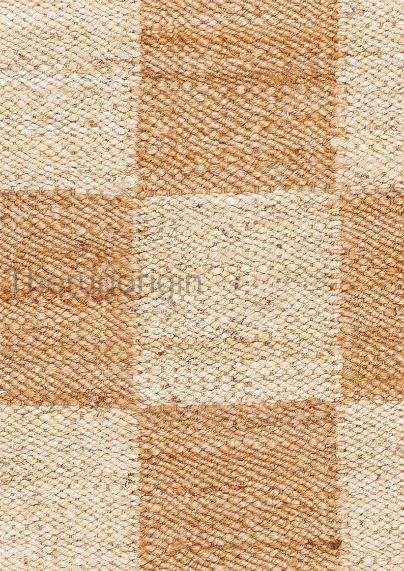 Jute Checkered Home Décor Floor Area Rug, Natural And Bleach Hemp Runner Rug