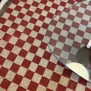 Handmade Checkered Kilim Rug, Home Decor Jute Area Rug, Doormat, Custom Checker Runner Dhurrie, Christmas gift,  Personalized gift