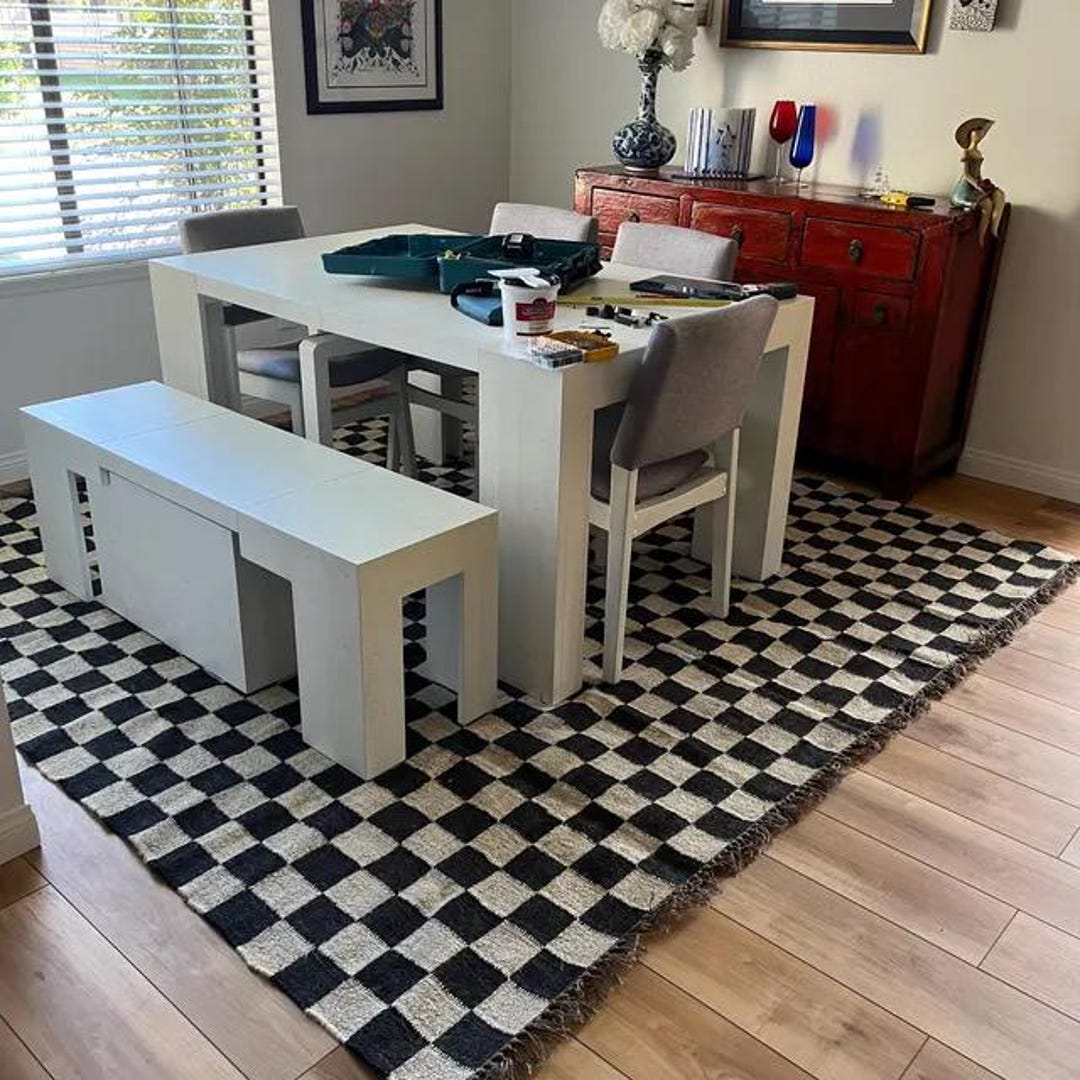 Handmade Checker Rug, Checkered Kilim Rug, Custom Size Jute Runner ...