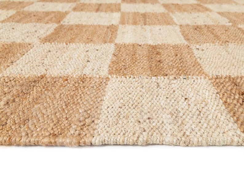 Jute Checkered Home Décor Floor Area Rug, Natural And Bleach Hemp Runner Rug