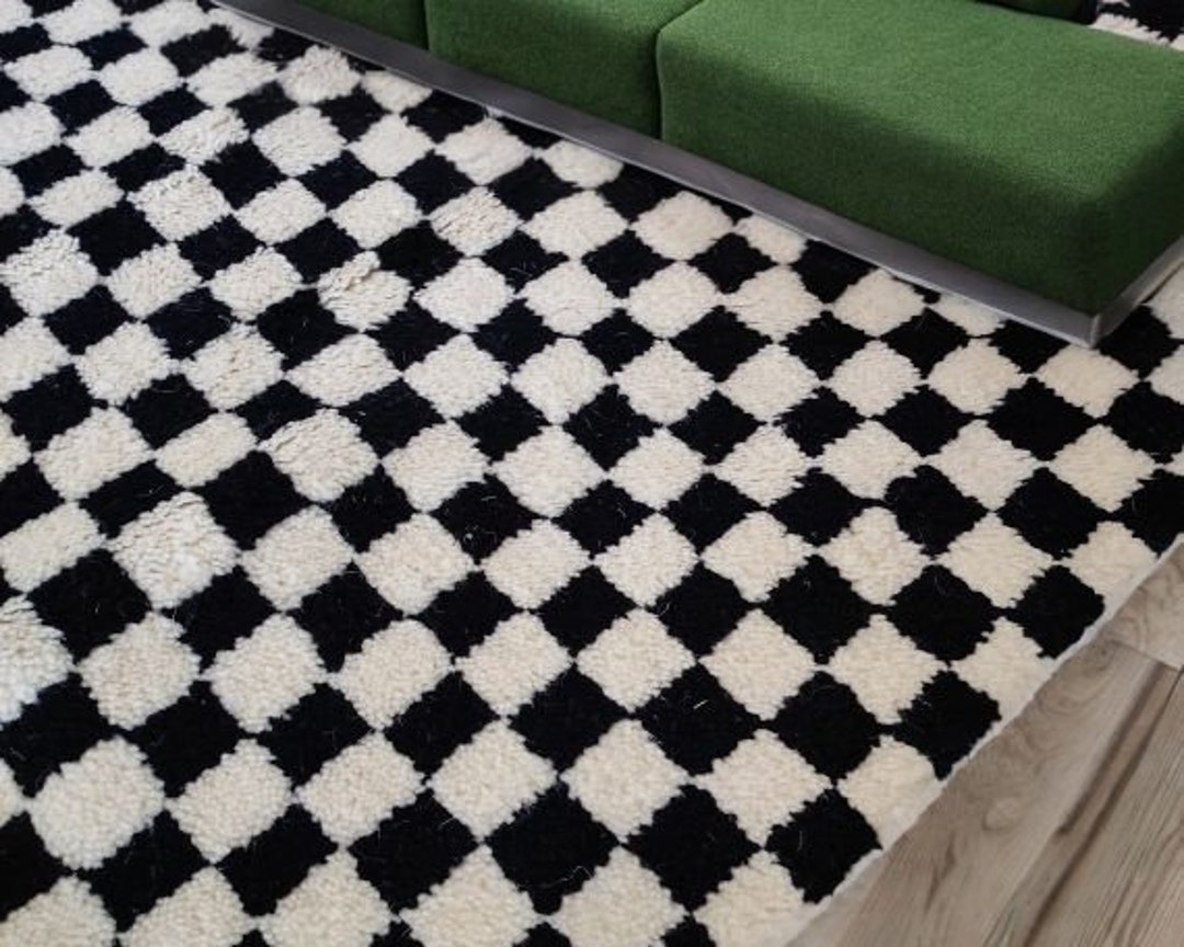 Home Decor Checkered Rug, Black Checker Rug, Moroccan Rug Black & White ...