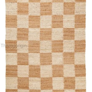 Jute Checkered Home Décor Floor Area Rug, Natural And Bleach Hemp Runner Rug