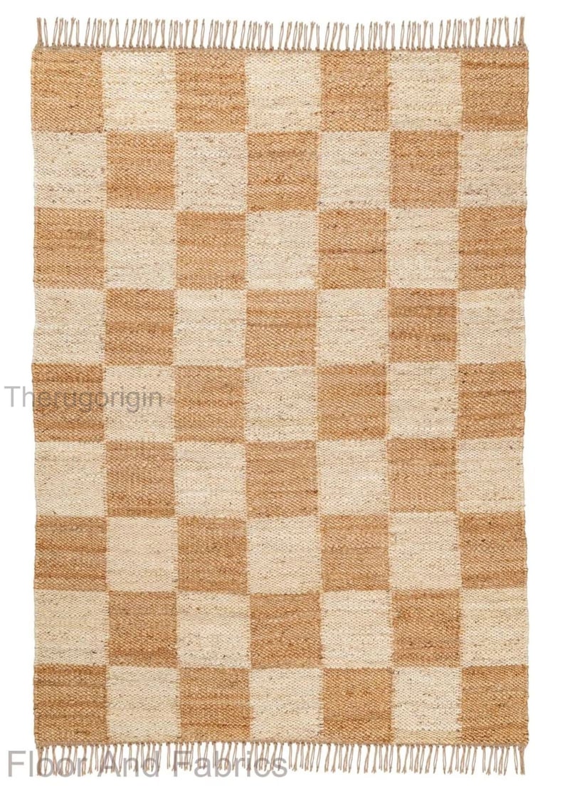 Jute Checkered Home Décor Floor Area Rug, Natural And Bleach Hemp Runner Rug
