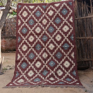 Handmade KILIM Rug, Multicolor; Jute Rug; Kilim Dhurrie; traditional Indian; Chic, Victorian, Hipster; Custom Sizes FREE SHIPPIING