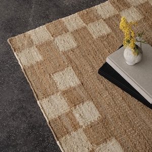 Jute Checkerboard Rug, Handmade Checkered Rug, Jute Runner Rug, Home Decor Custom Rug