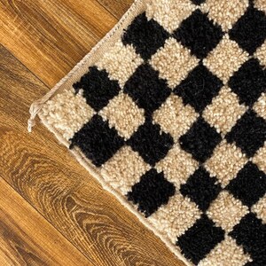 Wool Checkered Rug Black and White Checkered Rug! Wool Checkered Moroccan Area Rug. - Etsy