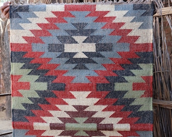 Handwoven Wool Jute Kilim Rug, Area Runner, Wool Jute Rug, Kilim Jute Rug, Bespoke Rug, Bohemian Rug, Indian Dhurrie Rug, Navajo Kilim Rug