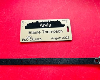 Personalised Laser Engraved P&O “Arvia” Cruise Ship Luggage Tag with free Leather Strap, Free P and P