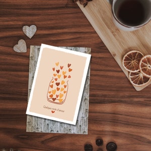 Illustrated card with a jar and hearts as a sign of love to offer on Valentine's Day