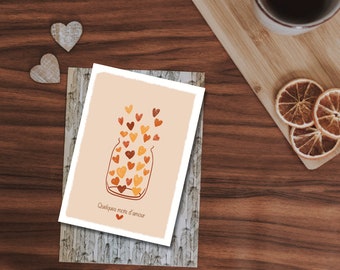 Illustrated card with a jar and hearts as a sign of love to offer on Valentine's Day