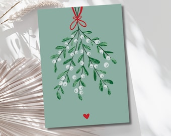 Gift card with Mistletoe illustration to celebrate the new year