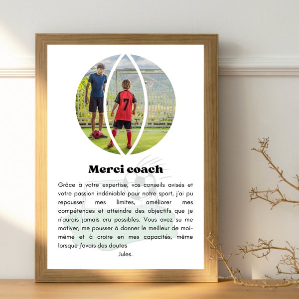 Affiche personnalisée pour remercier son/sa coach sportif, cadeau personnalisable pour offrir à son entraineur, départ en retraite coach