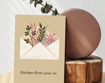 Carte illustration d'une enveloppe florale pour offrir ou à encadrer