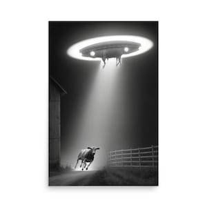 Capture the Mystery with our UFO Cow Abduction Poster