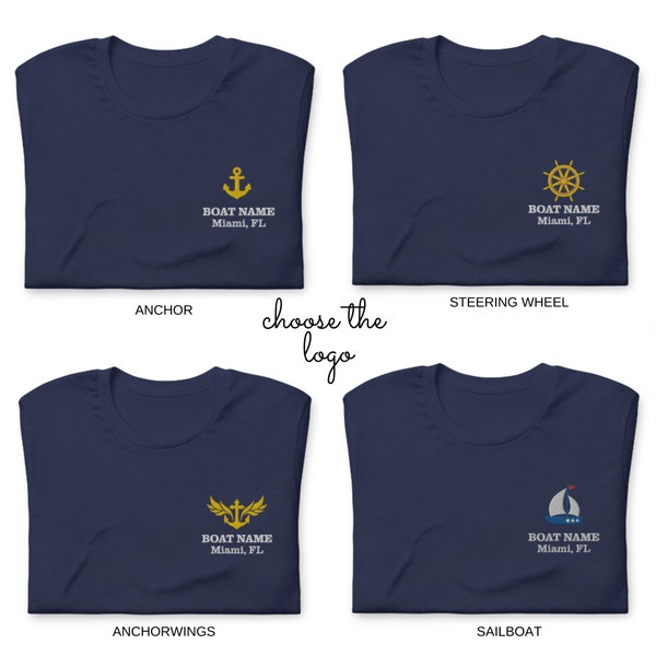 Accessoires de bateau personnalisés unisexes T-shirt de bateau brodé - Bateau personnalisé - Yacht Crew Captain Sailboat Nautical tShirt