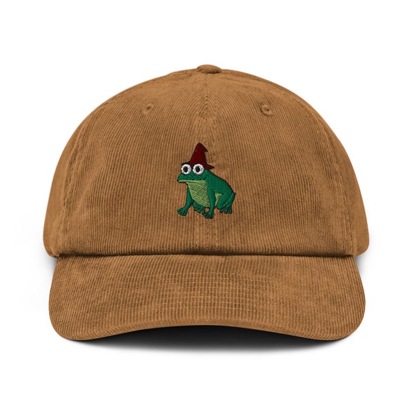 Wizard Frog Corduroy Hat, Handmade Embroidered Corduroy Dad Cap - Multiple Colors