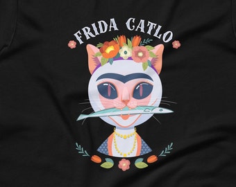 Frida Catlo kahlo Funny Cat pun Gift Joke Owner Women's T-Shirt | Screen Printed