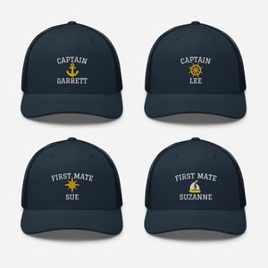 Captain Hat Embroidery, Skipper custom trucker cap, customize your Captain hat, embroidered personalized CAPTAIN boat retro trucker hat cap