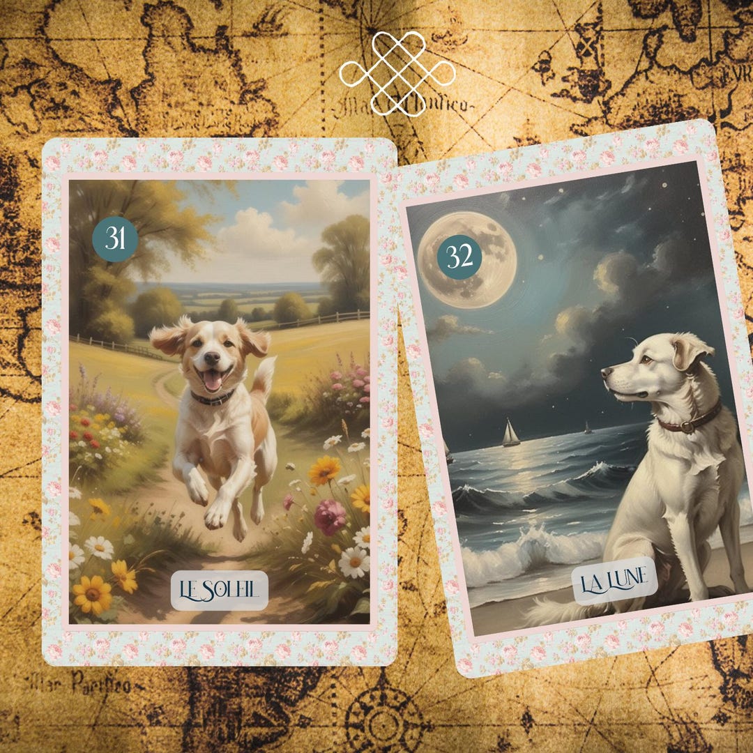 Lenormand Deck Lenordogs Cute Dog Oracle Cards Illustrated Dog 