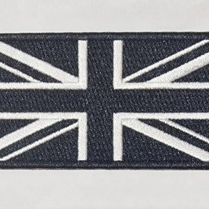 UNION JACK Large Black/Silver  Iron-On/sew-On Patch Logo for Trousers/Shirts/Jackets