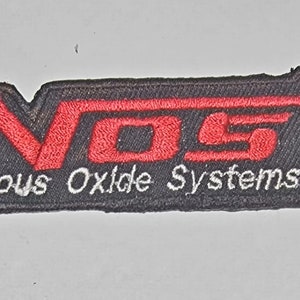 NOS Nitrous-Oxide SYSTEMS Black/Red Car/Motor Iron-On/Sew-On patch logo