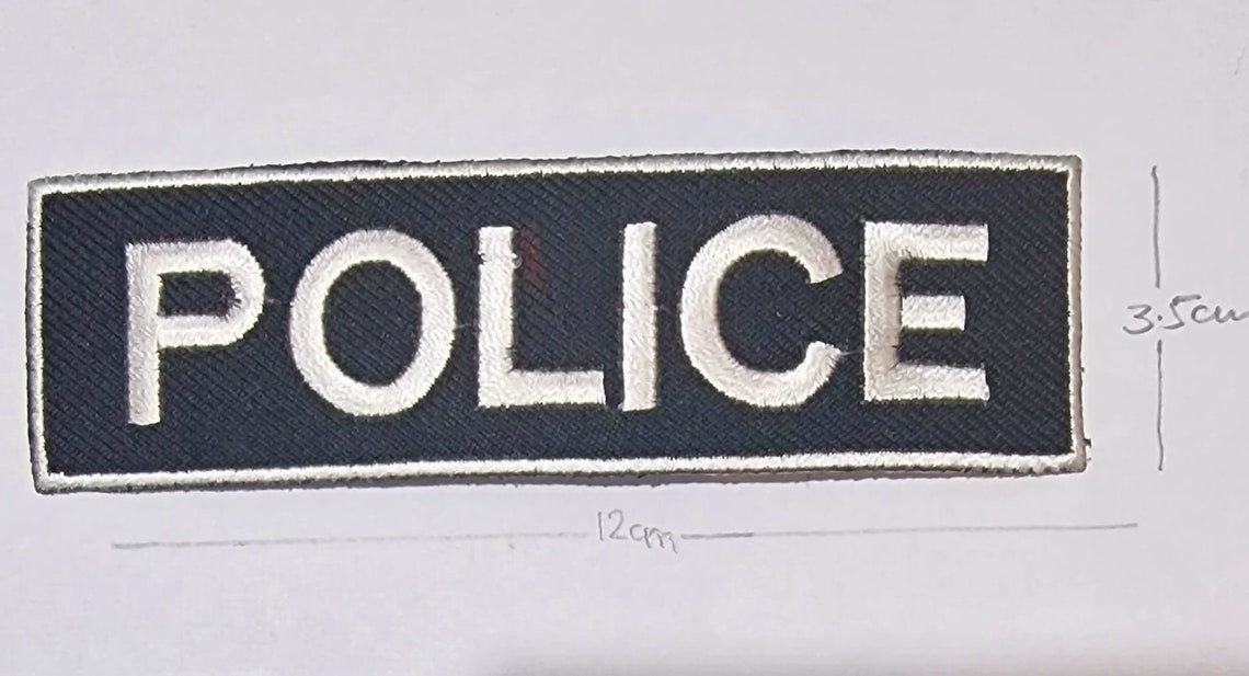 Police Rectangle Logo POLICE LARGE Rectangular Black/silver Iron-on/sew-on Patch Logo for ...