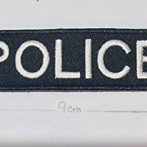 POLICE Small Rectangular  Black/silver Iron-On/sew-On Patch Logo for Trousers/Shirts/Jackets