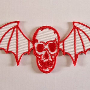 SCARY SKULL BAT  Red/white Iron-On/sew-On patch-Logo