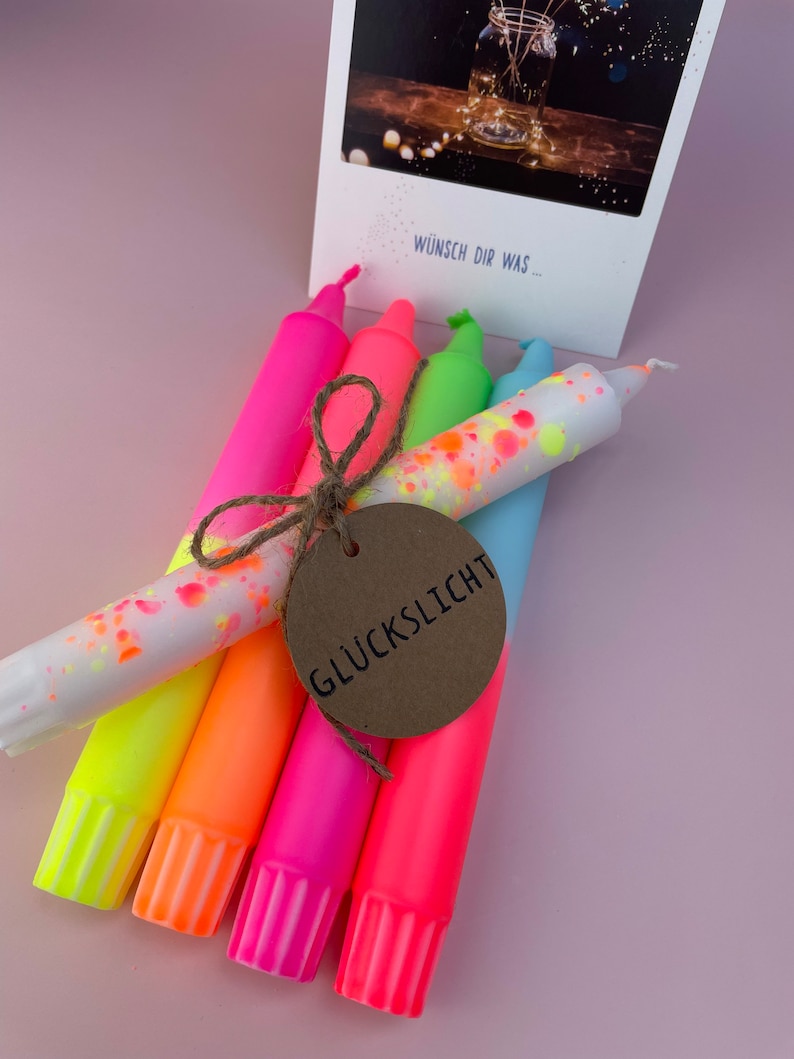 Dip Dye Candles / Set of 5 / NEON MIX / Lucky Light image 1