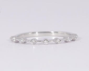 Ultra Thin Floating Eternity Band, Lab Grown Round Distance Diamond Wedding Band, Sterling Silver Half Eternity Band, Minimalist Ring