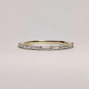 Baguette Cut Lab Grown Diamond Wedding Band, Half Eternity Band, Baguette Stacking Ring, 10K/14K/18K Gold Wedding Ring, Gift For Anniversary