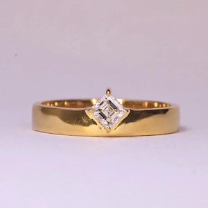 Asscher Cut Solitaire Ring, Wedding Band Ring in Lab-Grown IGI CERTIFIED Diamond 14K Yellow-Rose-White Gold or 925 Silver Ring For Women