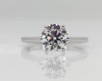 Bague De Fiançailles Vintage Simili Diamant 1,90 Ct Or Blanc 14k - Halo Ronde - Taille Modifiable