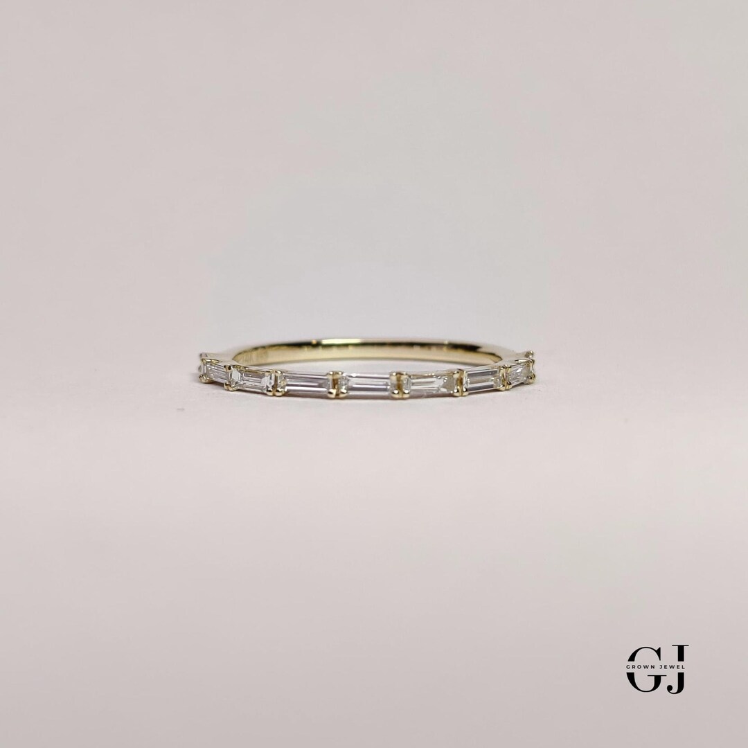 Baguette Cut Lab Grown Diamond Wedding Band, Half Eternity Band ...