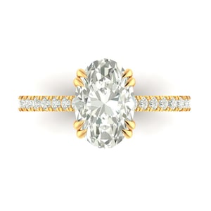 3 Carat Oval Lab Grown Diamond Ring, Oval Diamond HIDDEN-HALO Engagement Ring, Side Accent Ring, 14k Gold Elongated Oval Diamond Ring